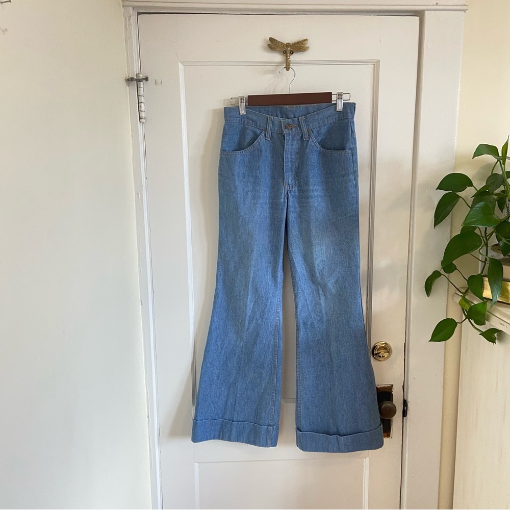 1970's Levi’s Orange‎ Tab Bell Bottom Chambray Jeans 27 Waist